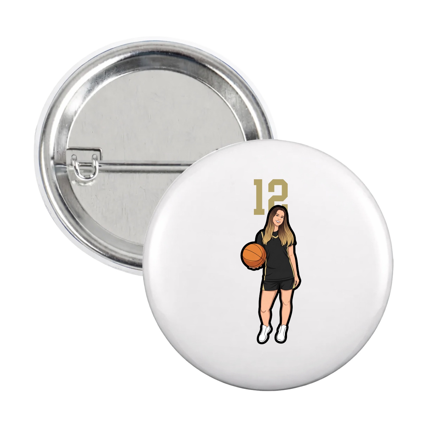 Game Day Button — Number Top in White