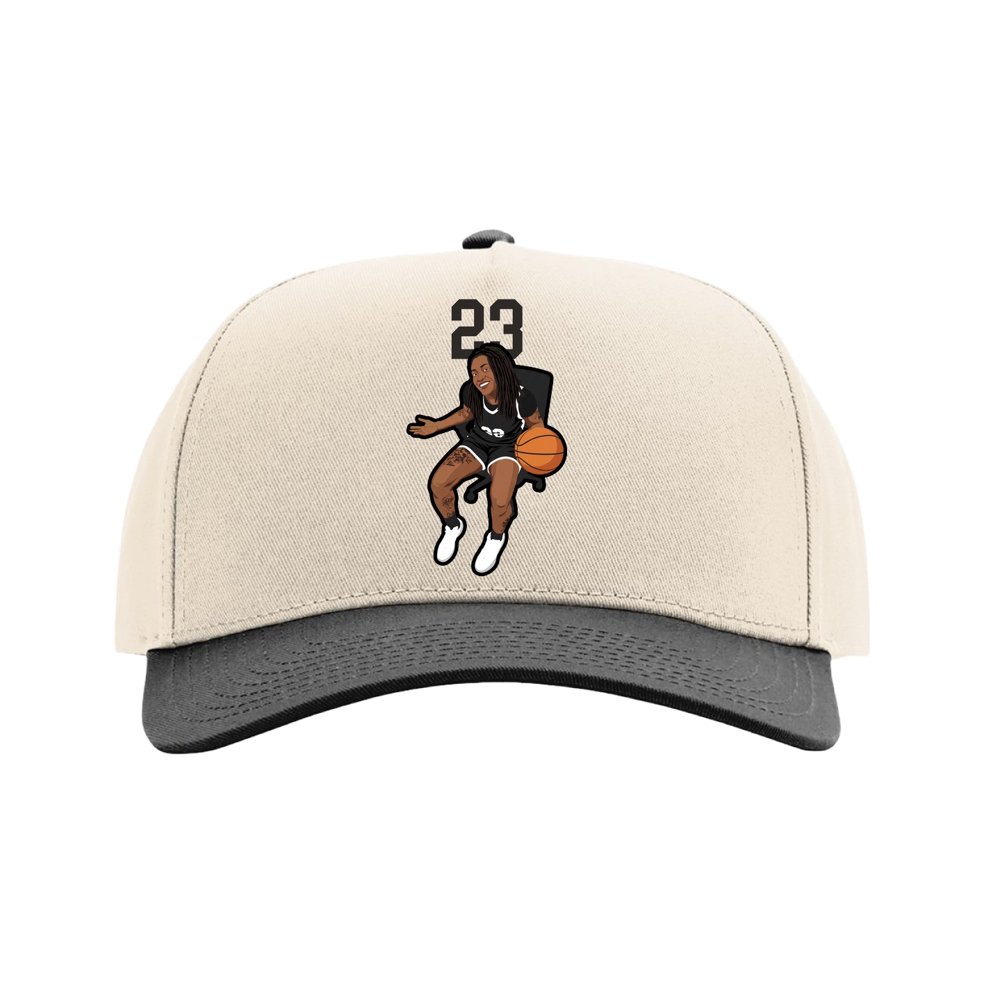 Full Fabric Five-Panel Champ Cap — Number Top in Cream/Black