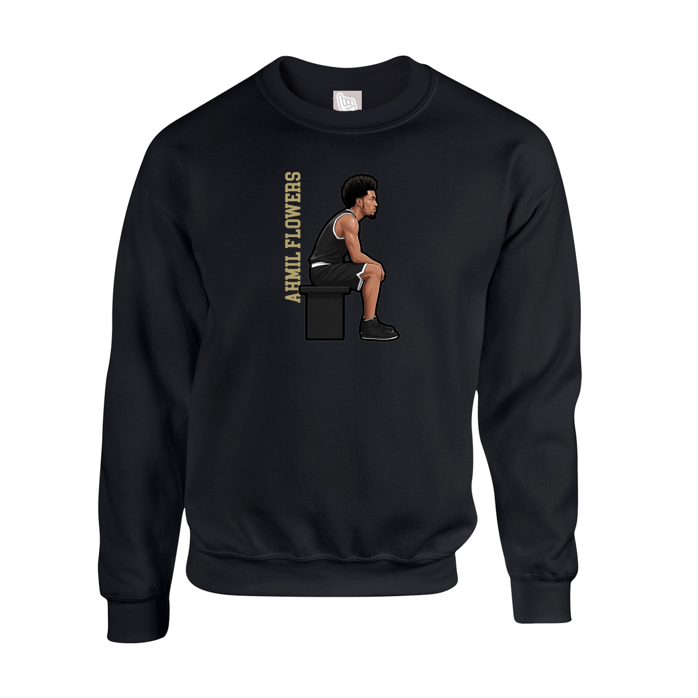 Fleece Crew — Name Vertical in Black