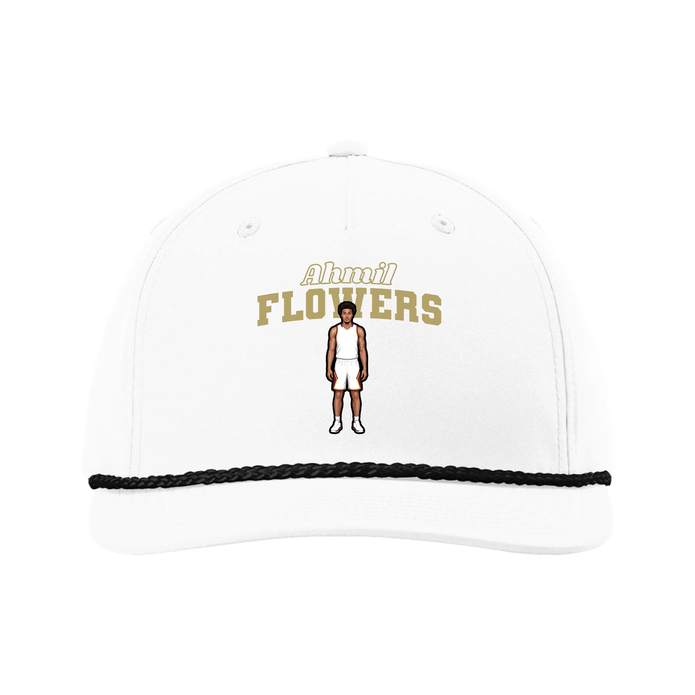 Five-Panel Classic Rope Cap — Name Arch in White