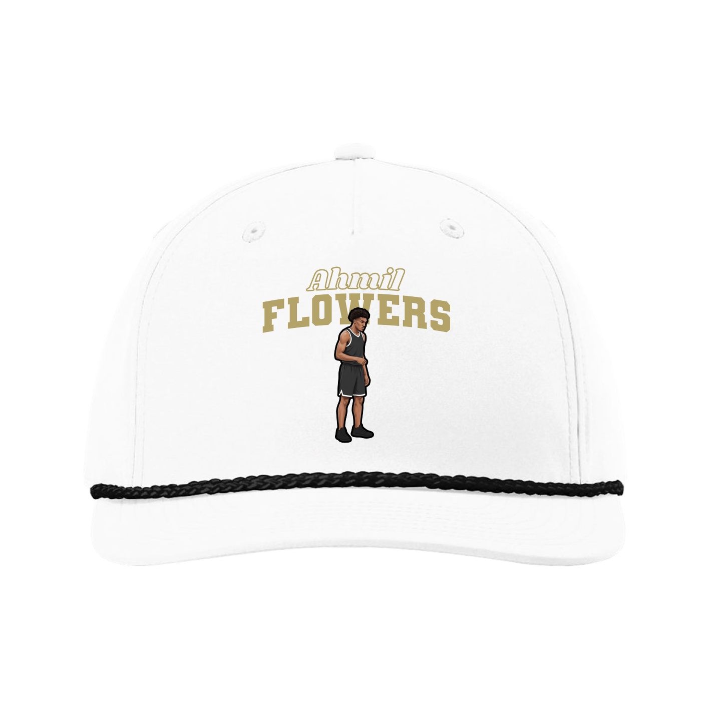 Five-Panel Classic Rope Cap — Name Arch in White