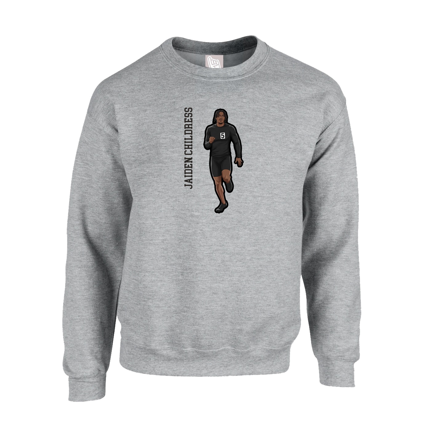 Fleece Crew — Name Vertical in Grey