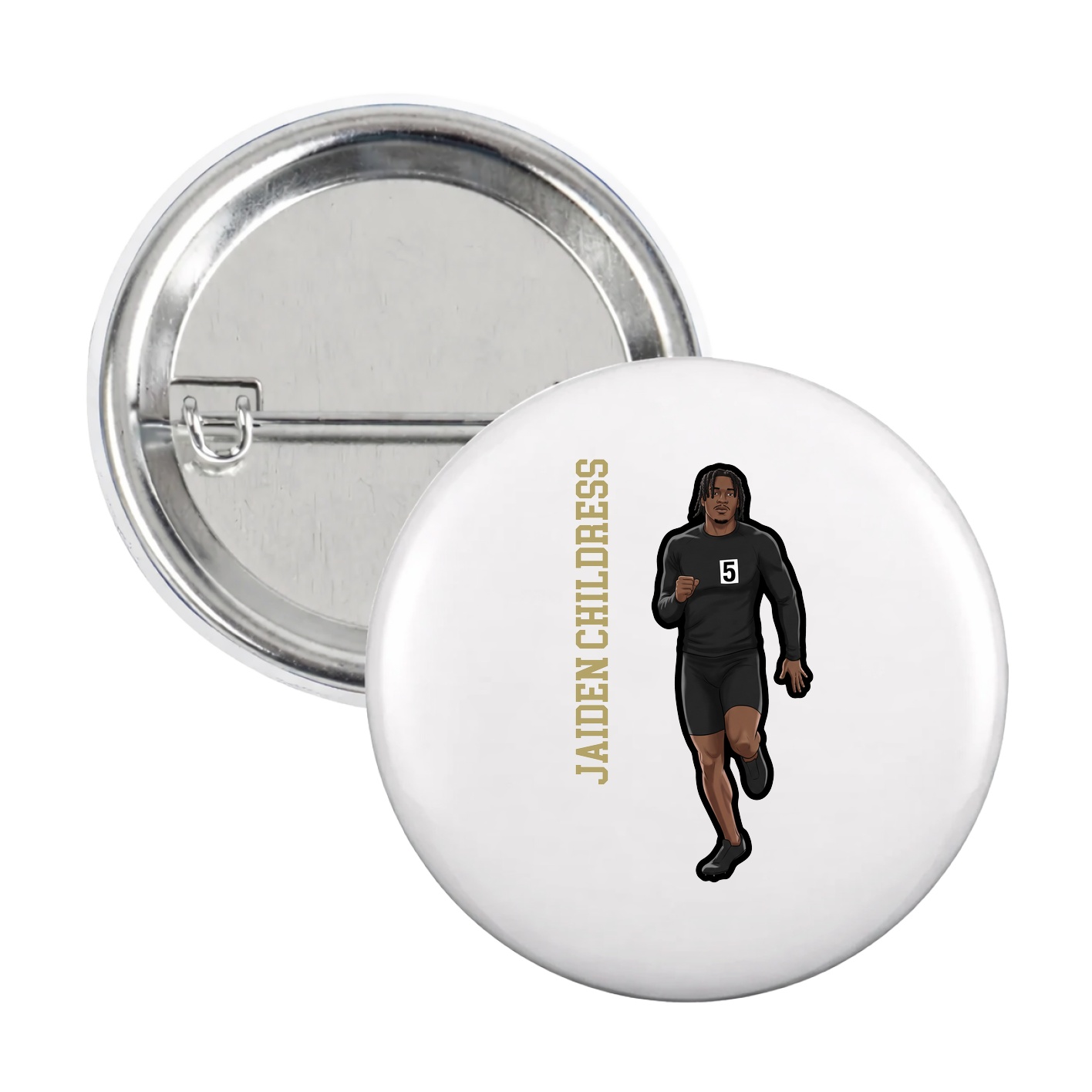 Game Day Button — Name Vertical in White