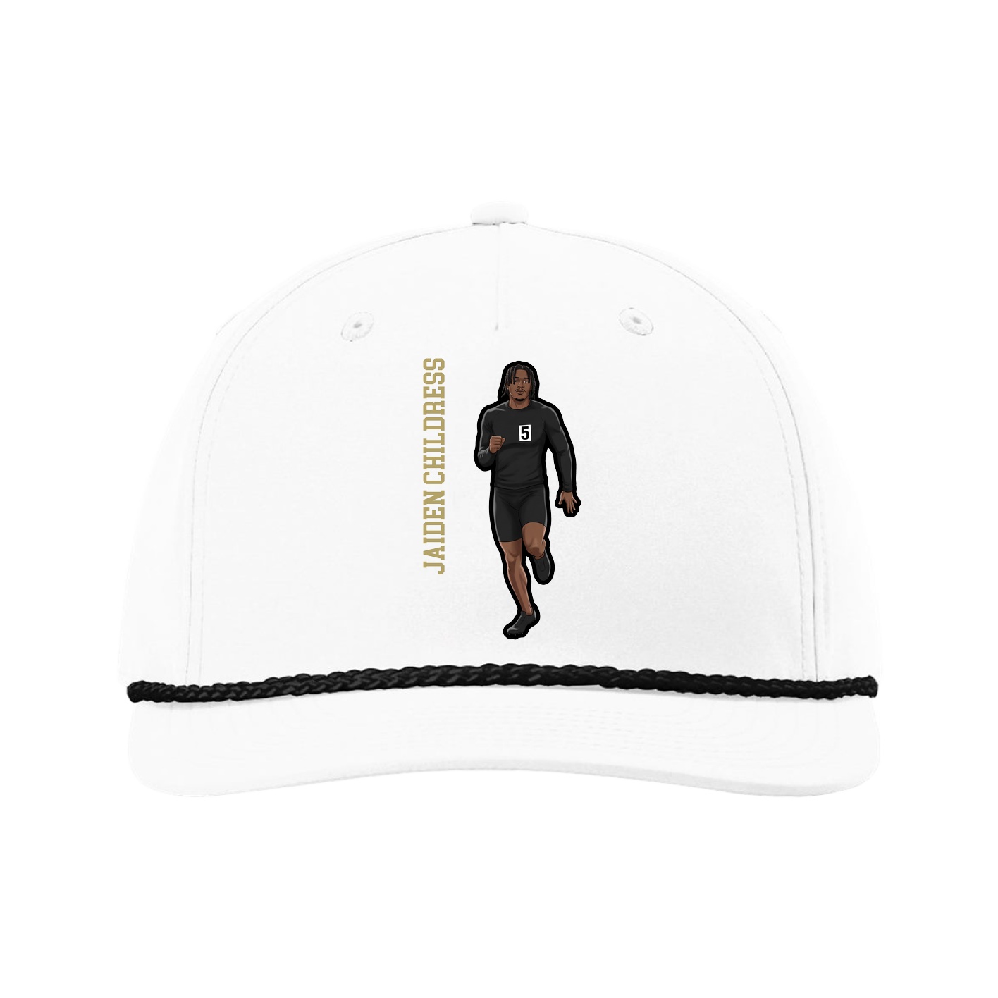 Five-Panel Classic Rope Cap — Name Vertical in White