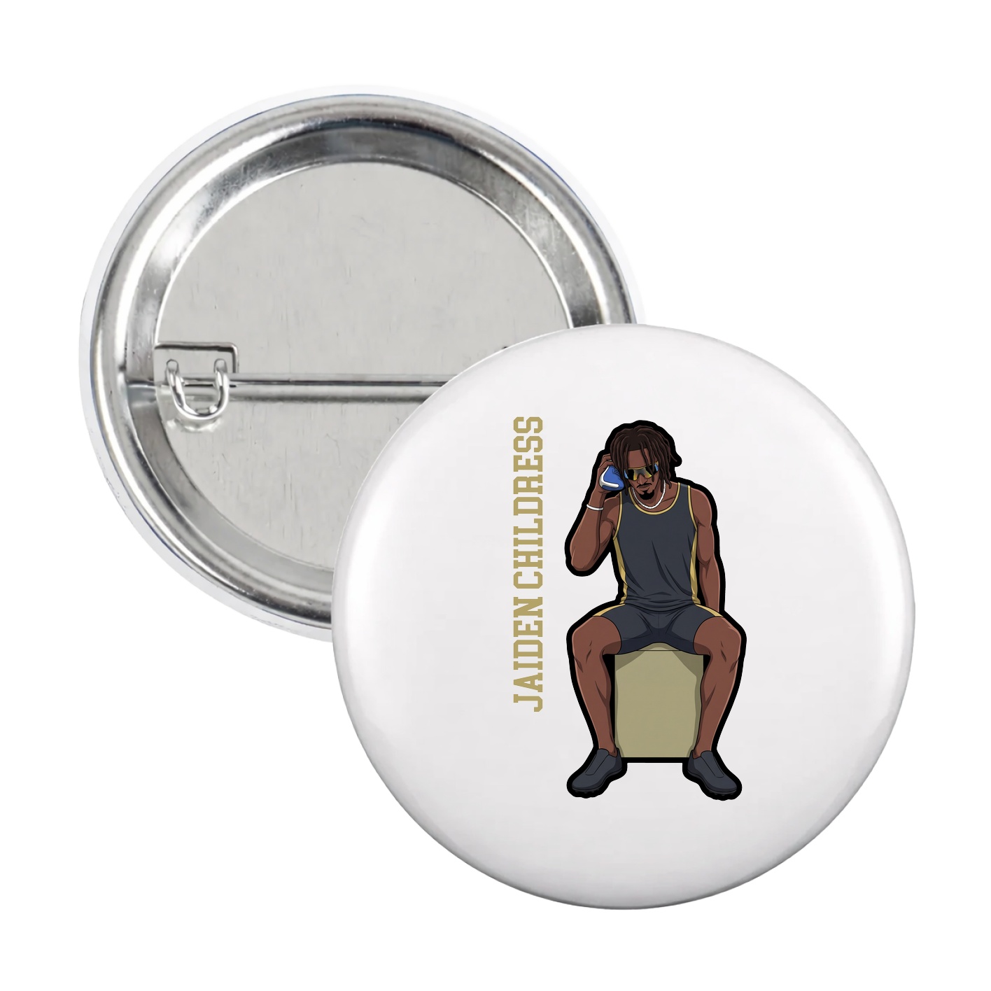Game Day Button — Name Vertical in White