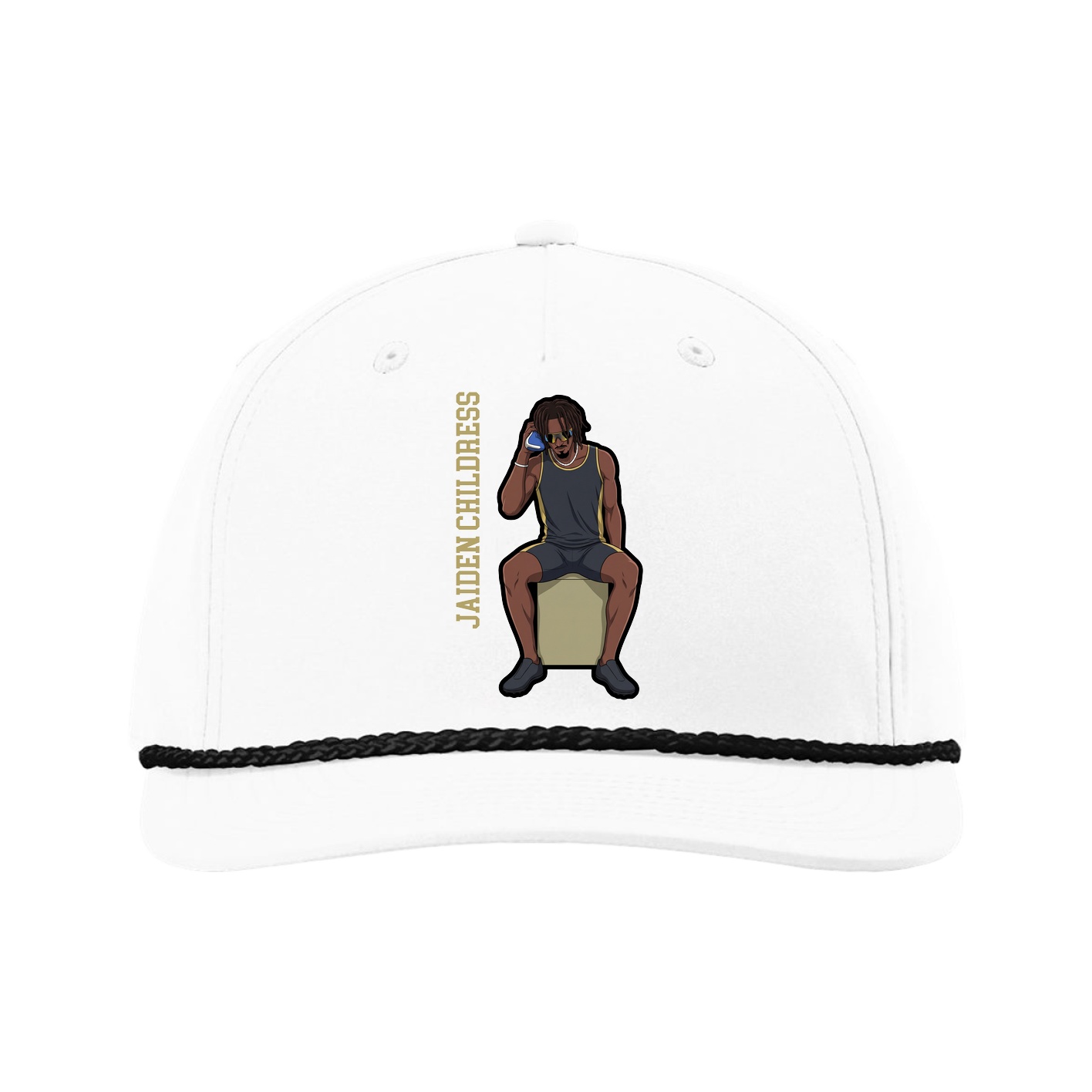 Five-Panel Classic Rope Cap — Name Vertical in White