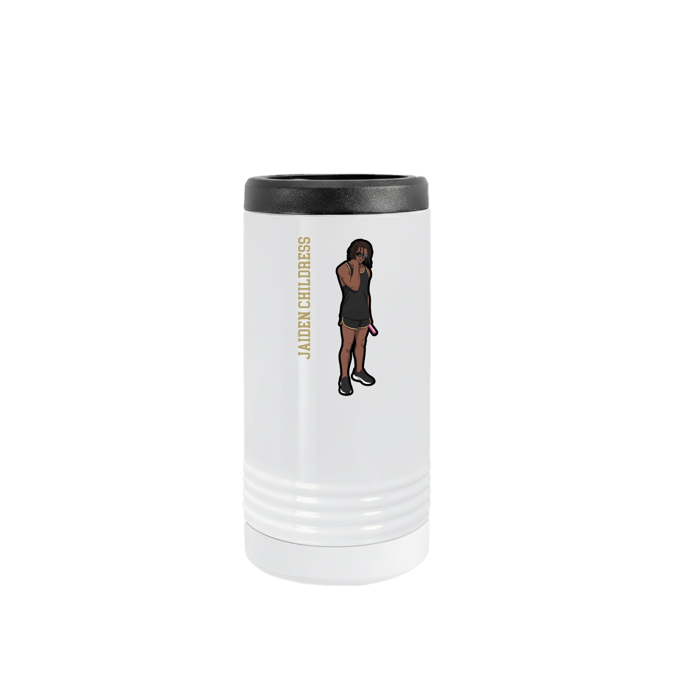 Slim Beverage Holder — Name Vertical in White