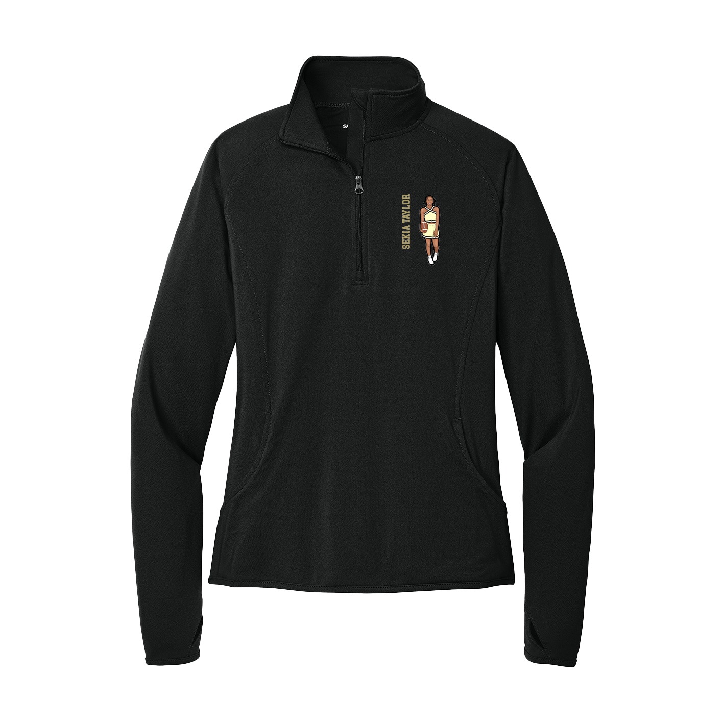 Women's Q-Zip Pullover — Name Vertical in Black