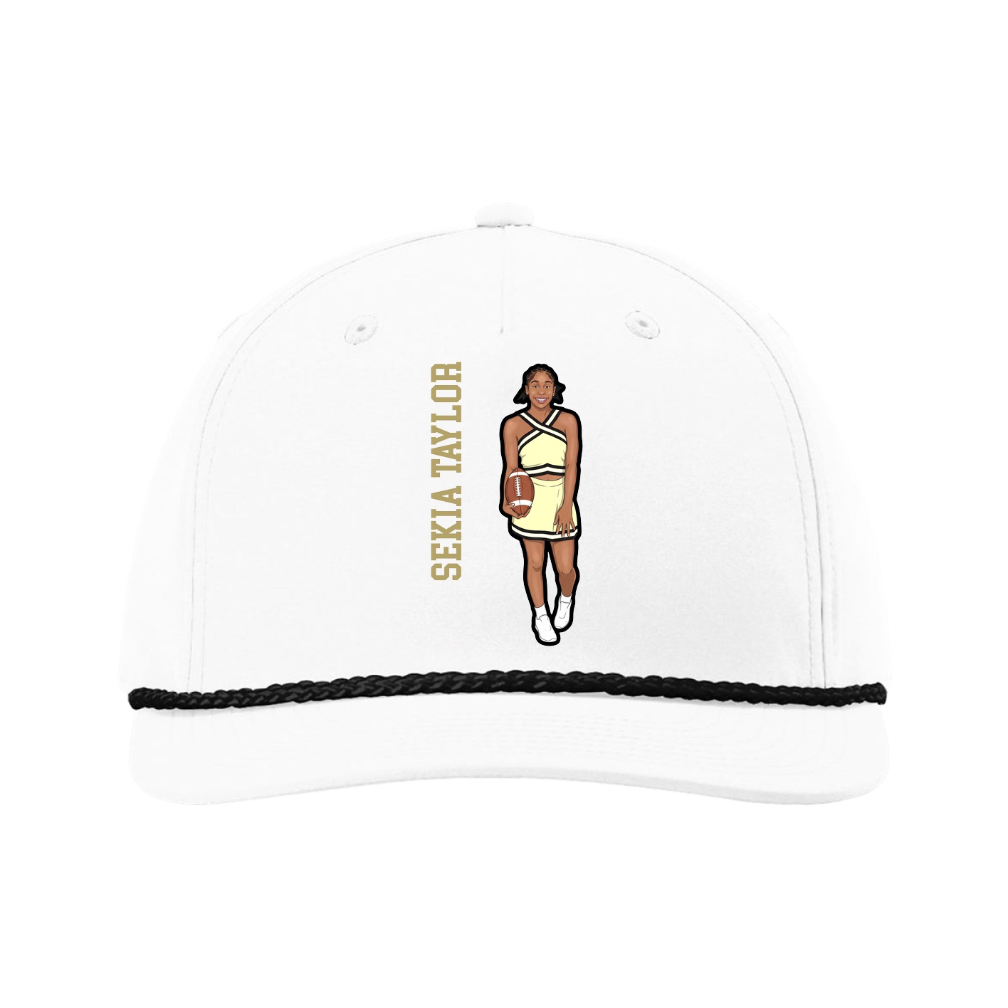 Five-Panel Classic Rope Cap — Name Vertical in White