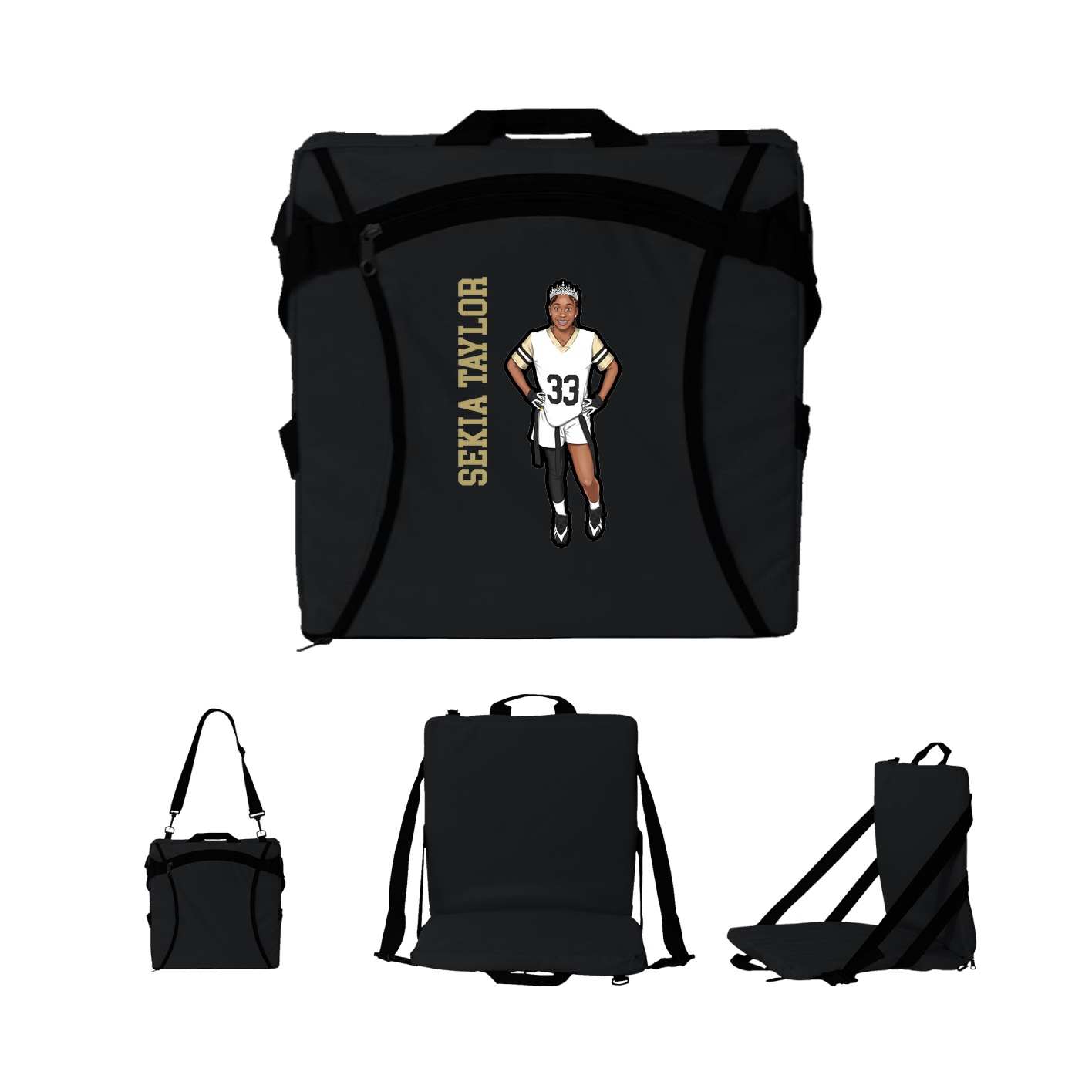 Folding Stadium Seat — Name Vertical in Black