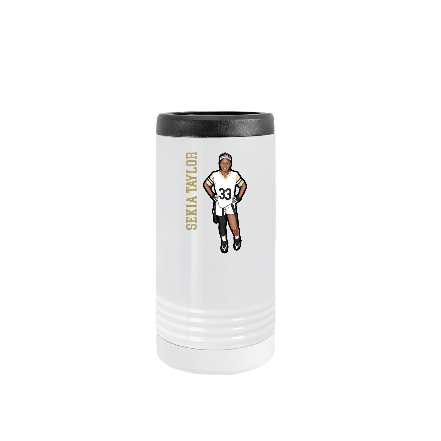 Slim Beverage Holder — Name Vertical in White