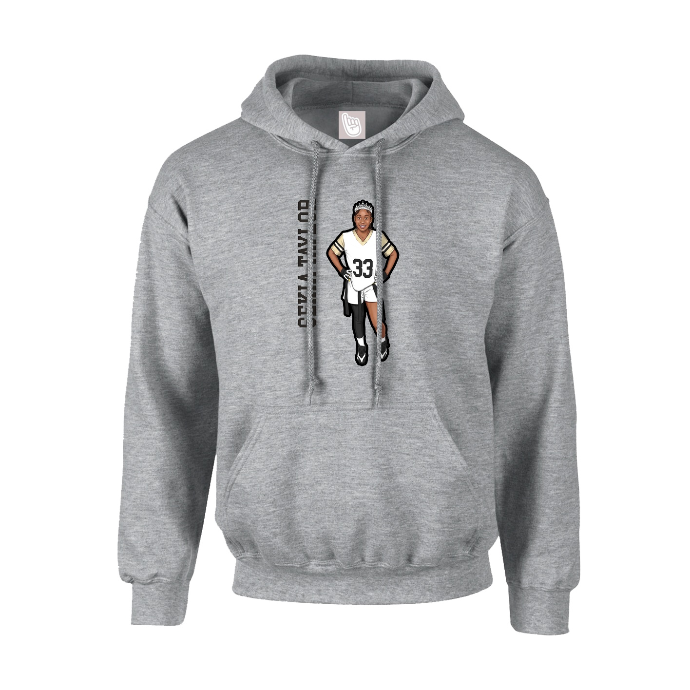 Youth Hoodie — Name Vertical in Grey
