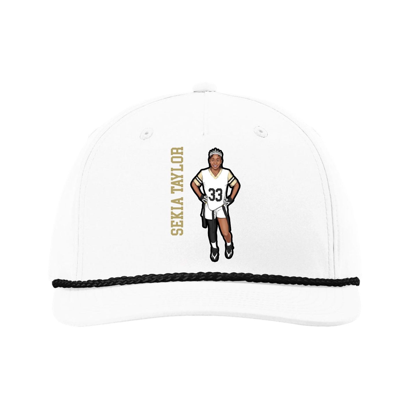Five-Panel Classic Rope Cap — Name Vertical in White
