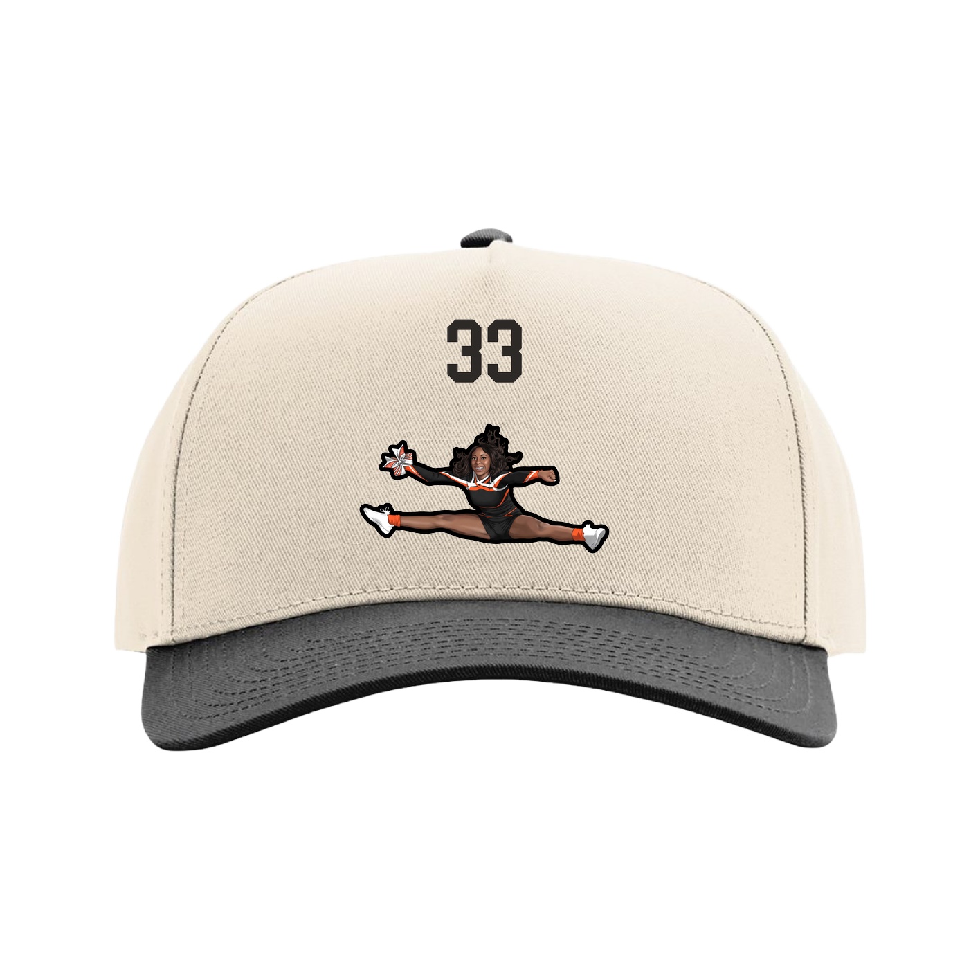 Full Fabric Five-Panel Champ Cap — Number Top in Cream/Black
