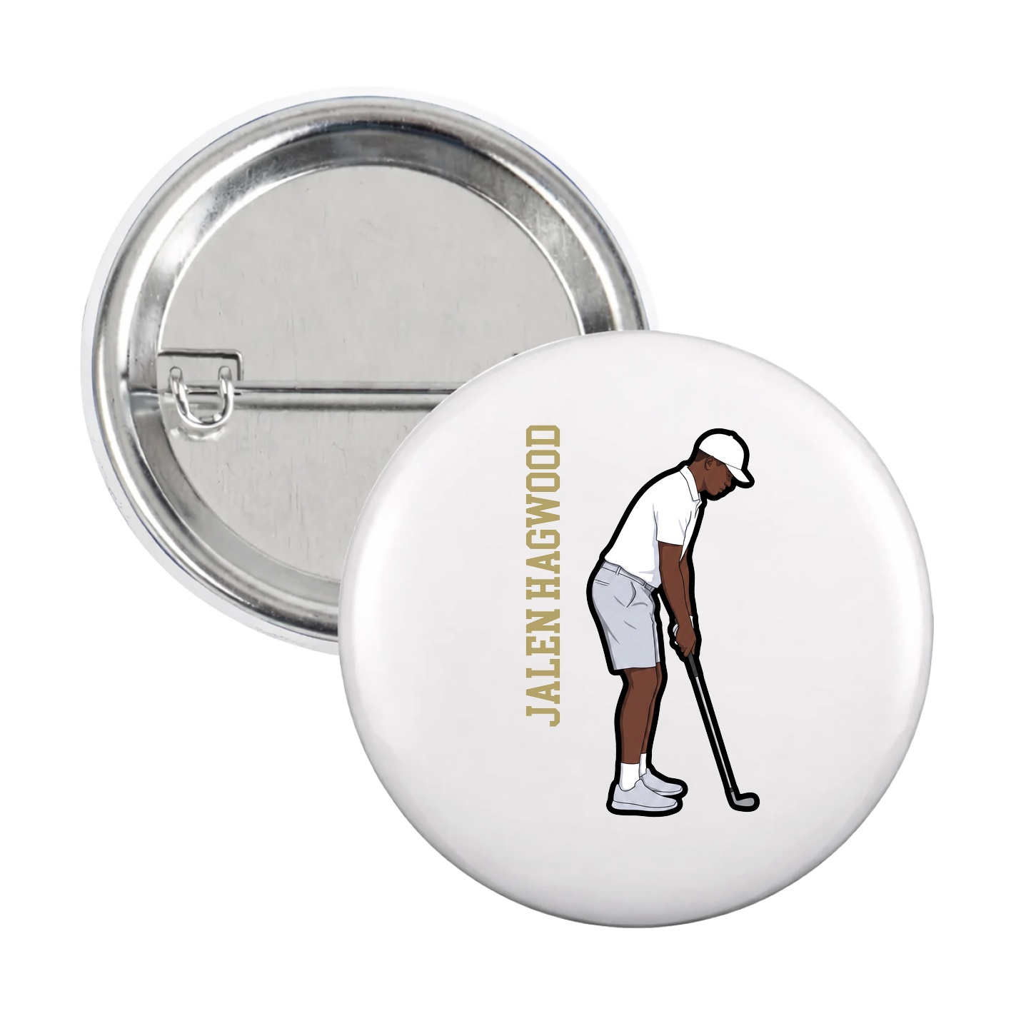 Game Day Button — Name Vertical in White