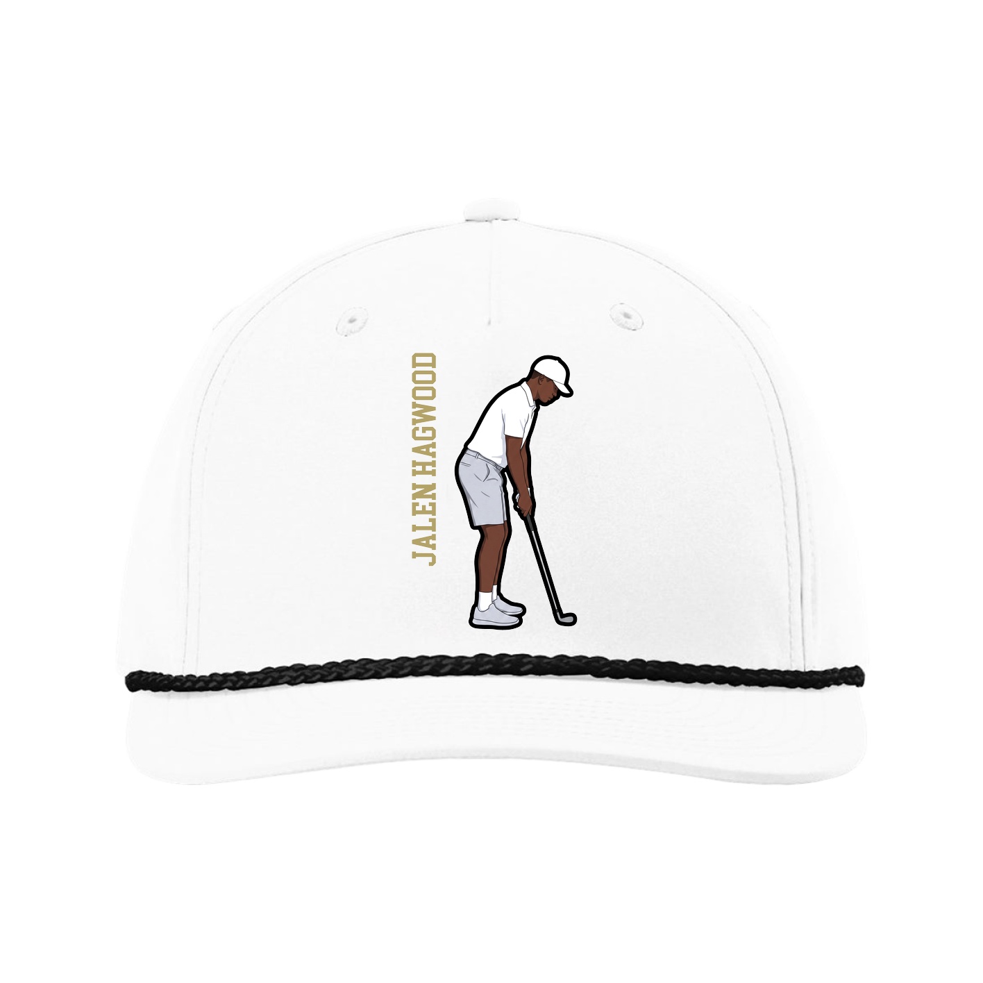 Five-Panel Classic Rope Cap — Name Vertical in White