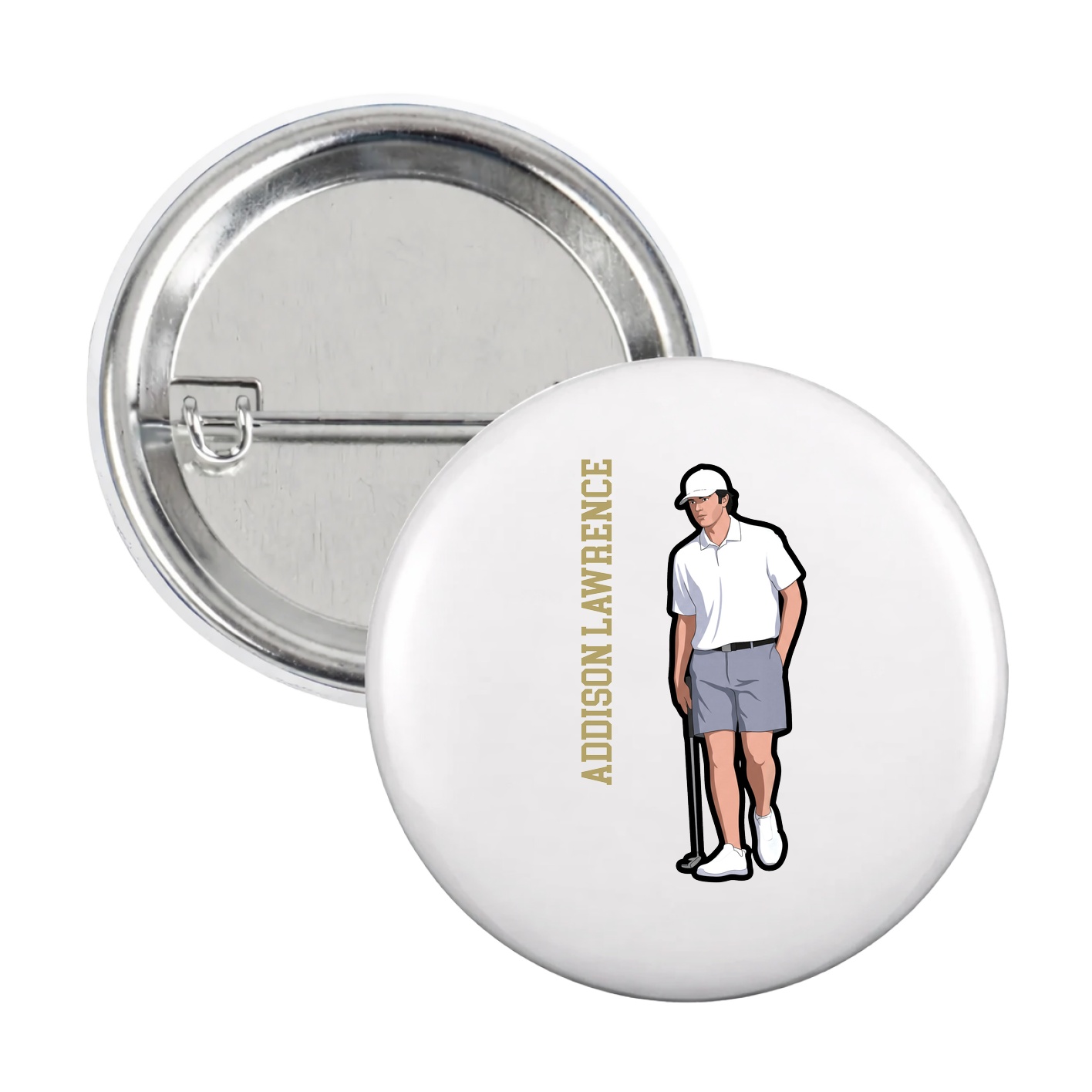 Game Day Button — Name Vertical in White
