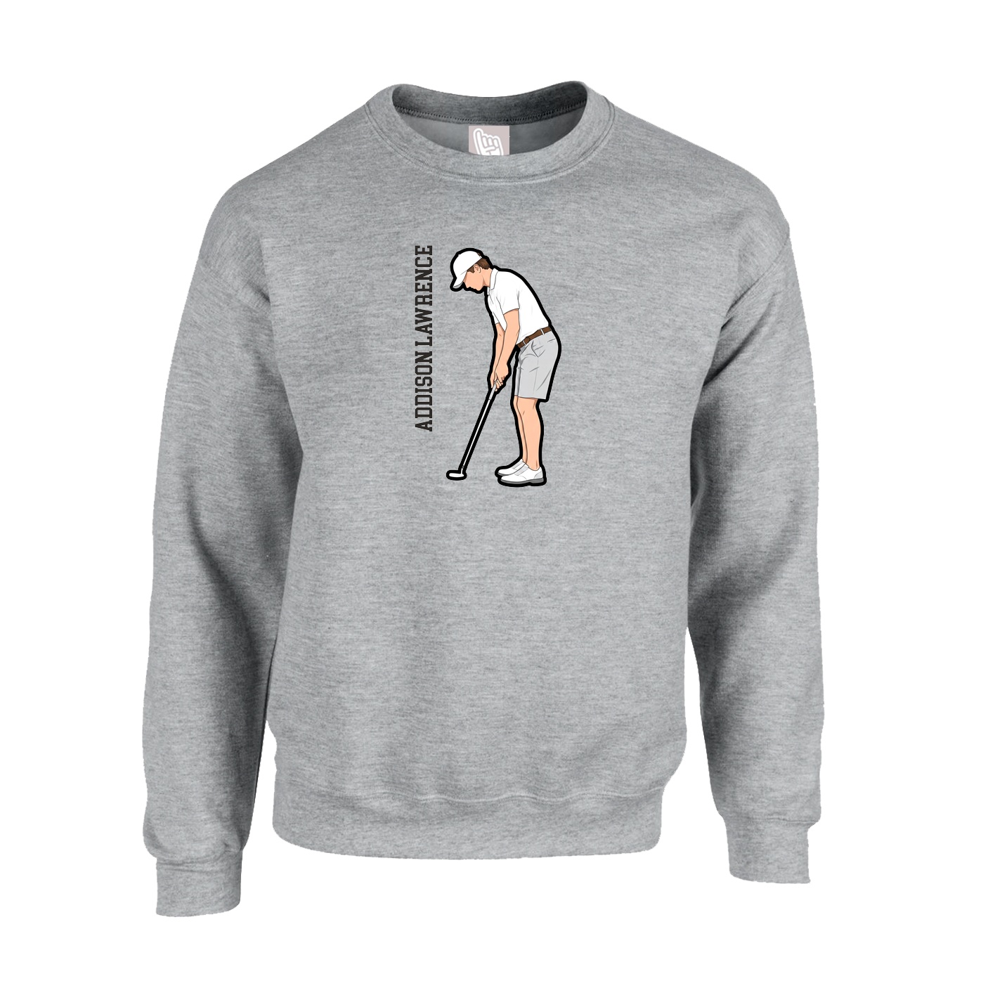Fleece Crew — Name Vertical in Grey