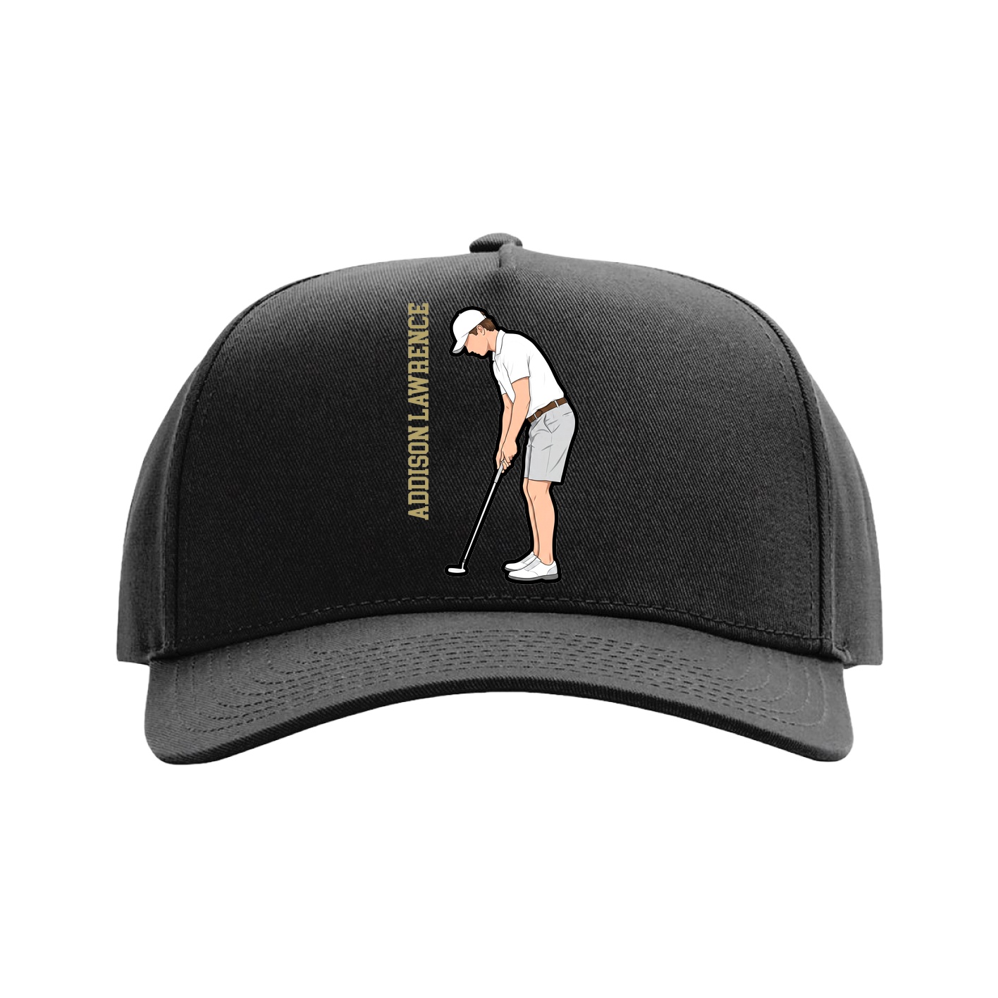 Full Fabric Five-Panel Champ Cap — Name Vertical in Black