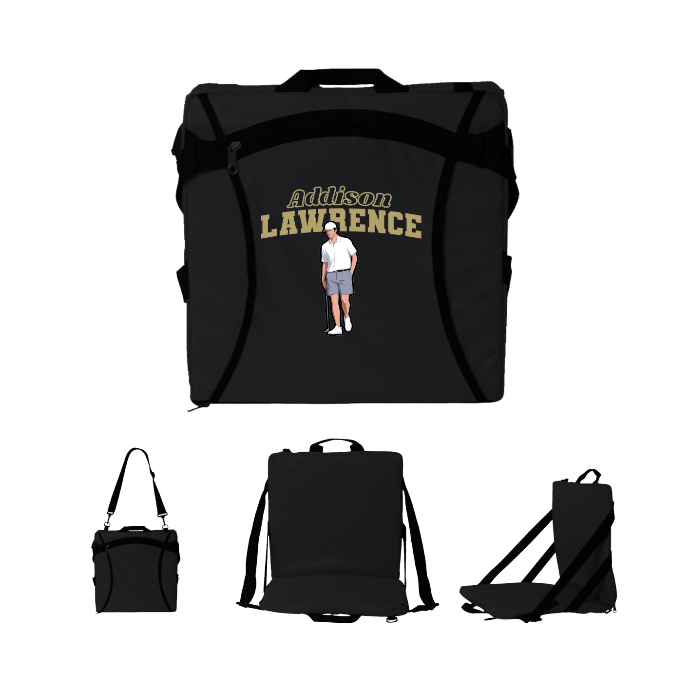 Folding Stadium Seat — Name Arch in Black