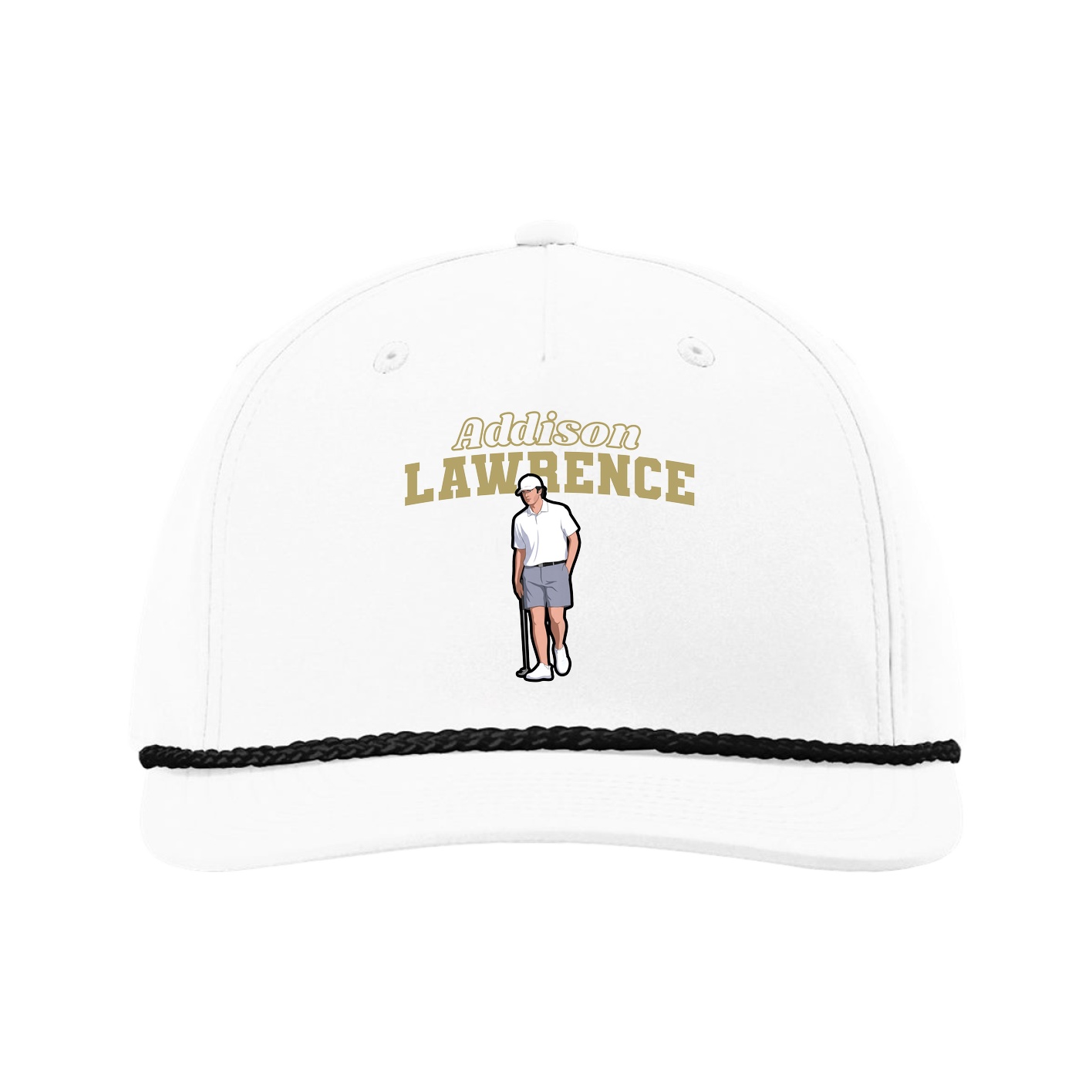 Five-Panel Classic Rope Cap — Name Arch in White