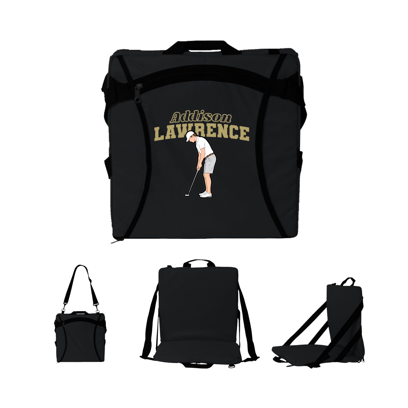 Folding Stadium Seat — Name Arch in Black
