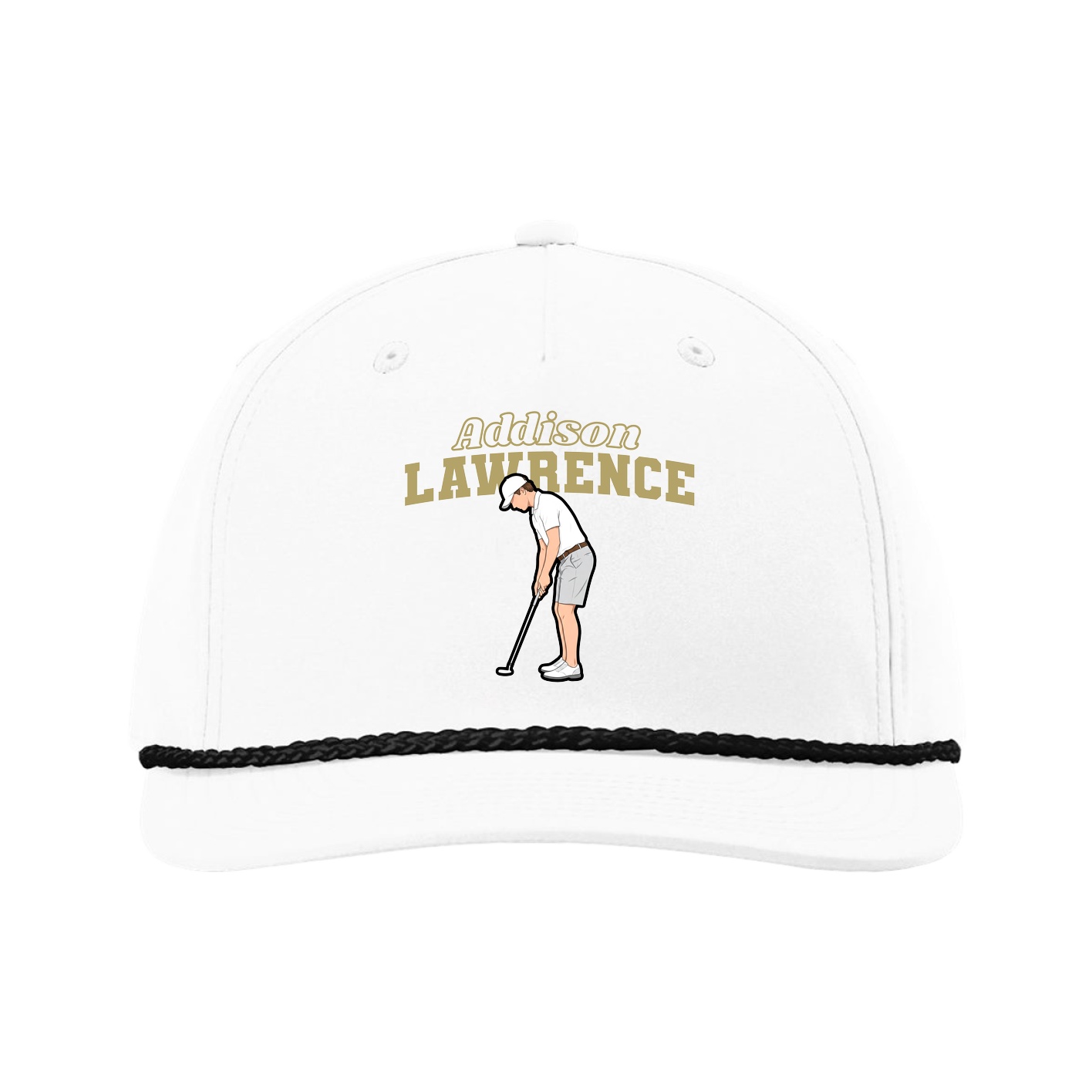 Five-Panel Classic Rope Cap — Name Arch in White