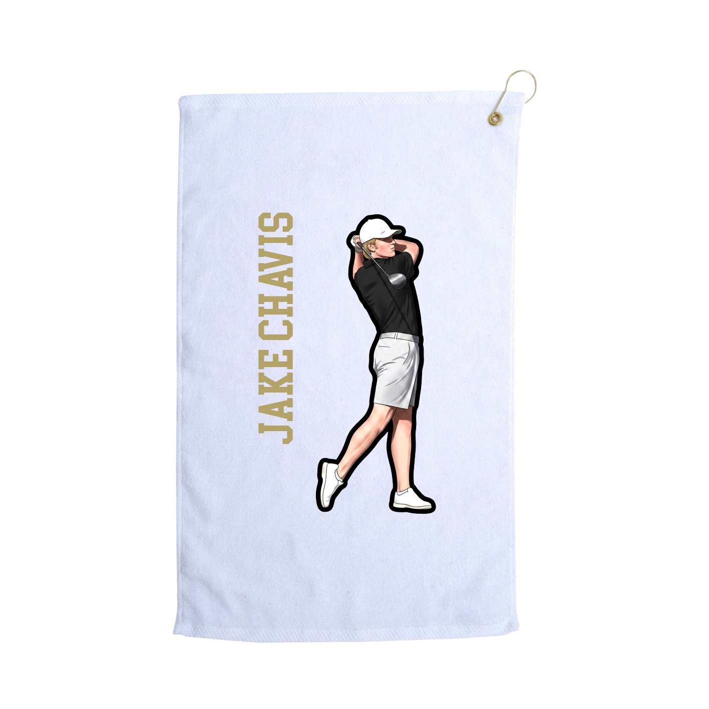 Golf Towel — Name Vertical in White