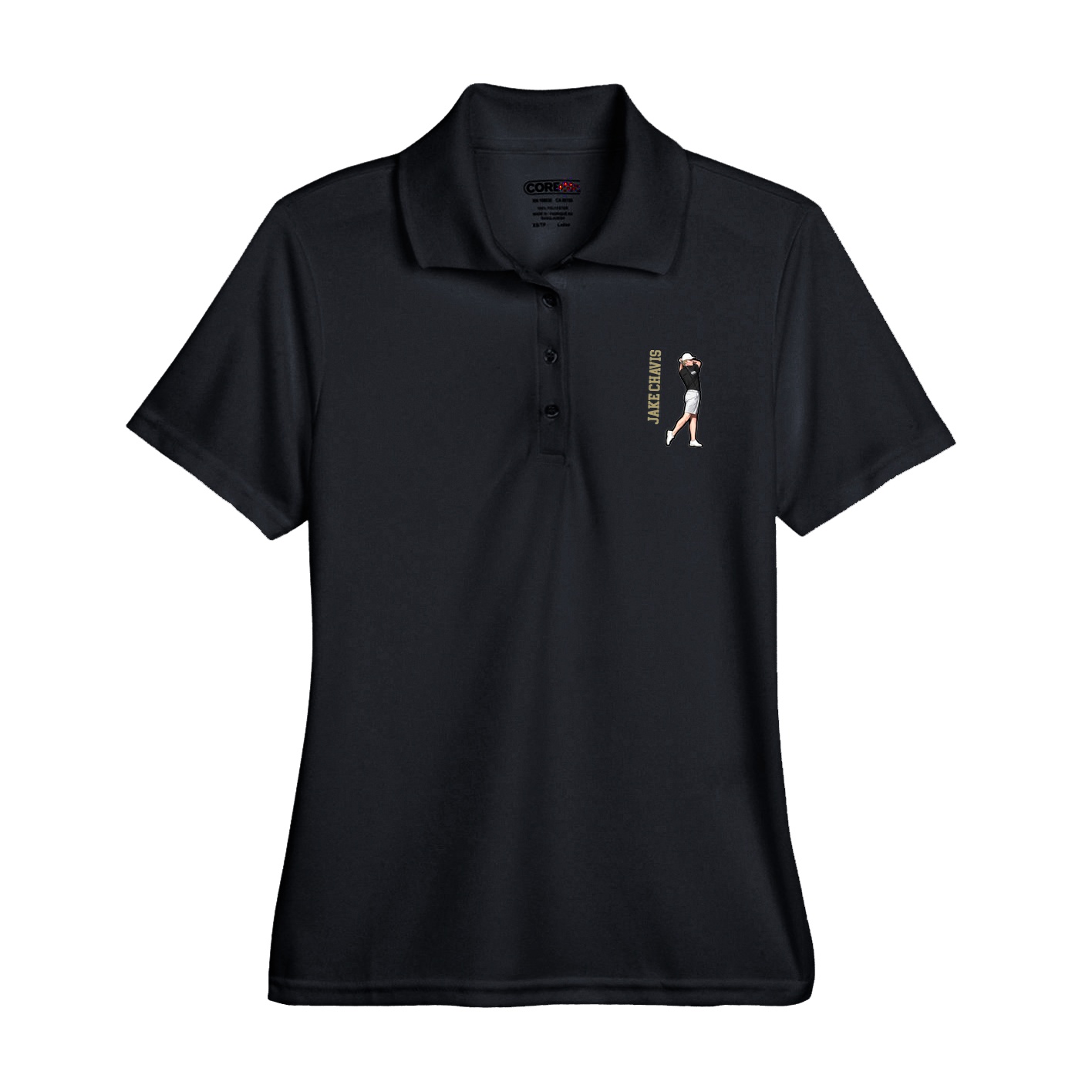 Womens Performance Polo — Name Vertical in Black