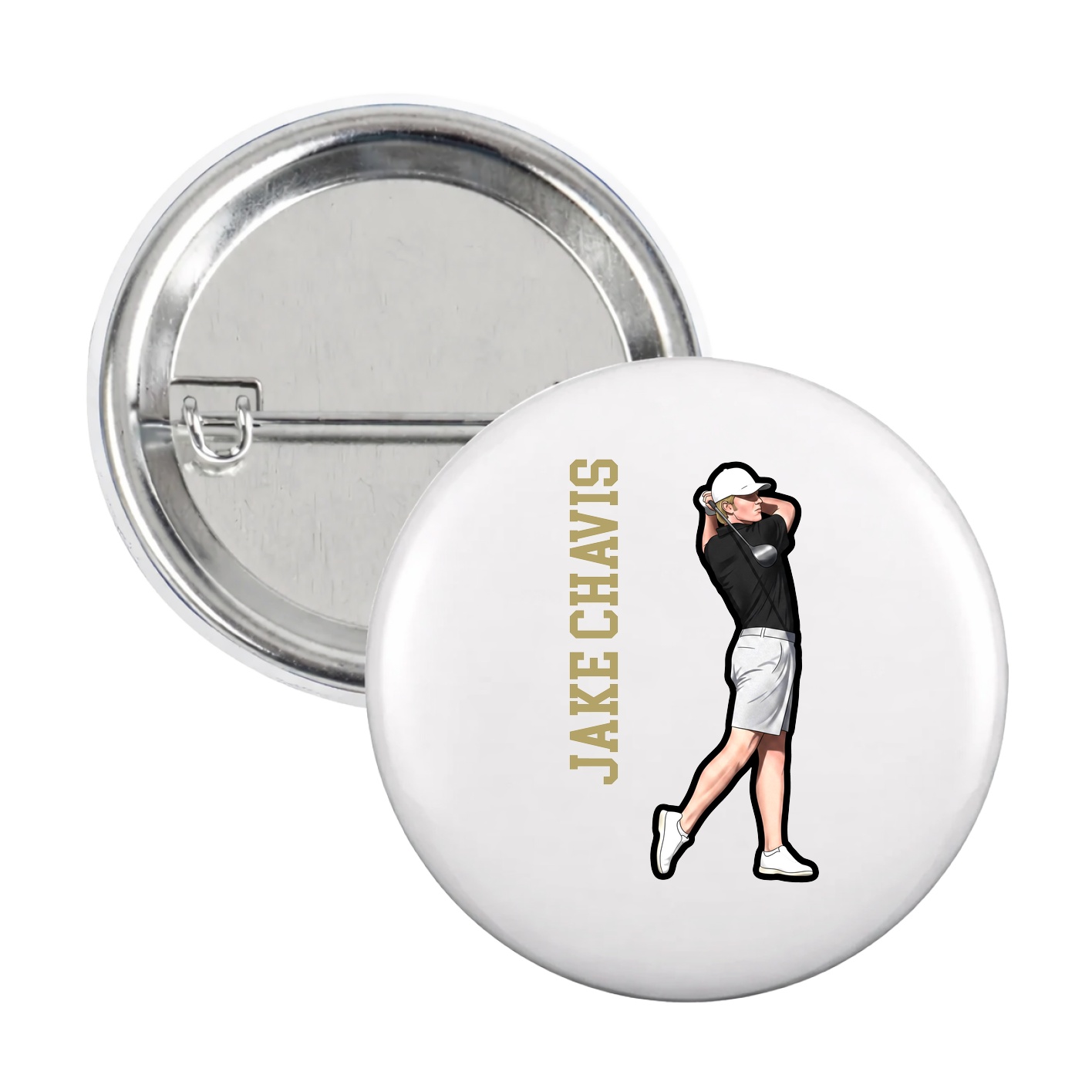 Game Day Button — Name Vertical in White