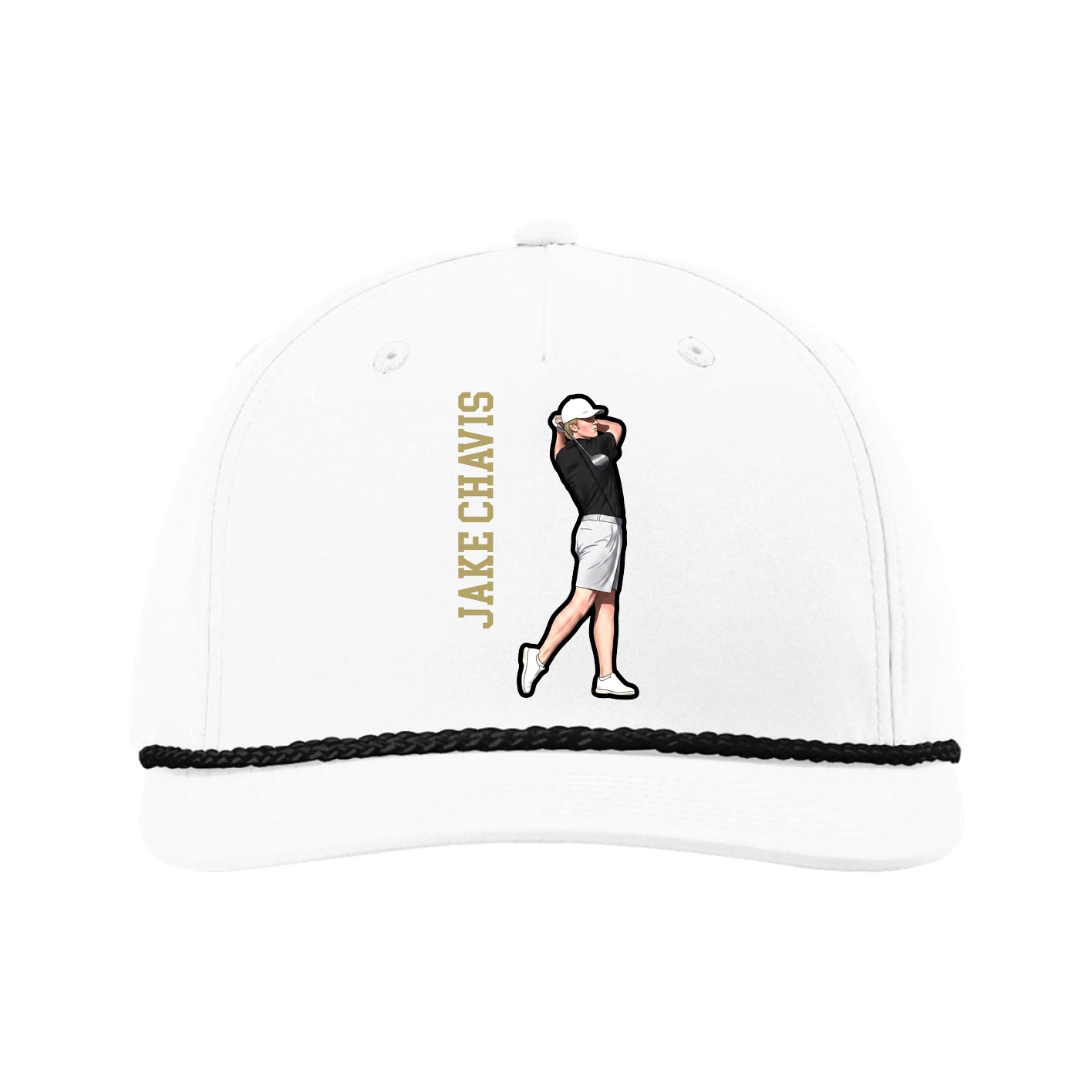Five-Panel Classic Rope Cap — Name Vertical in White