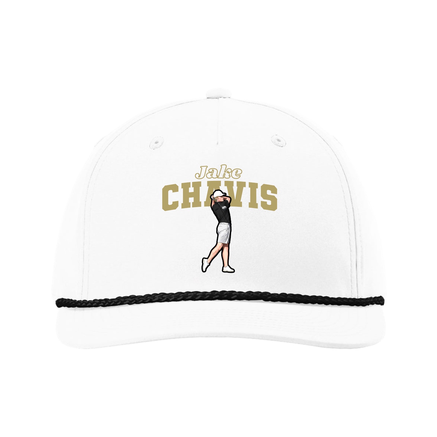 Five-Panel Classic Rope Cap — Name Arch in White
