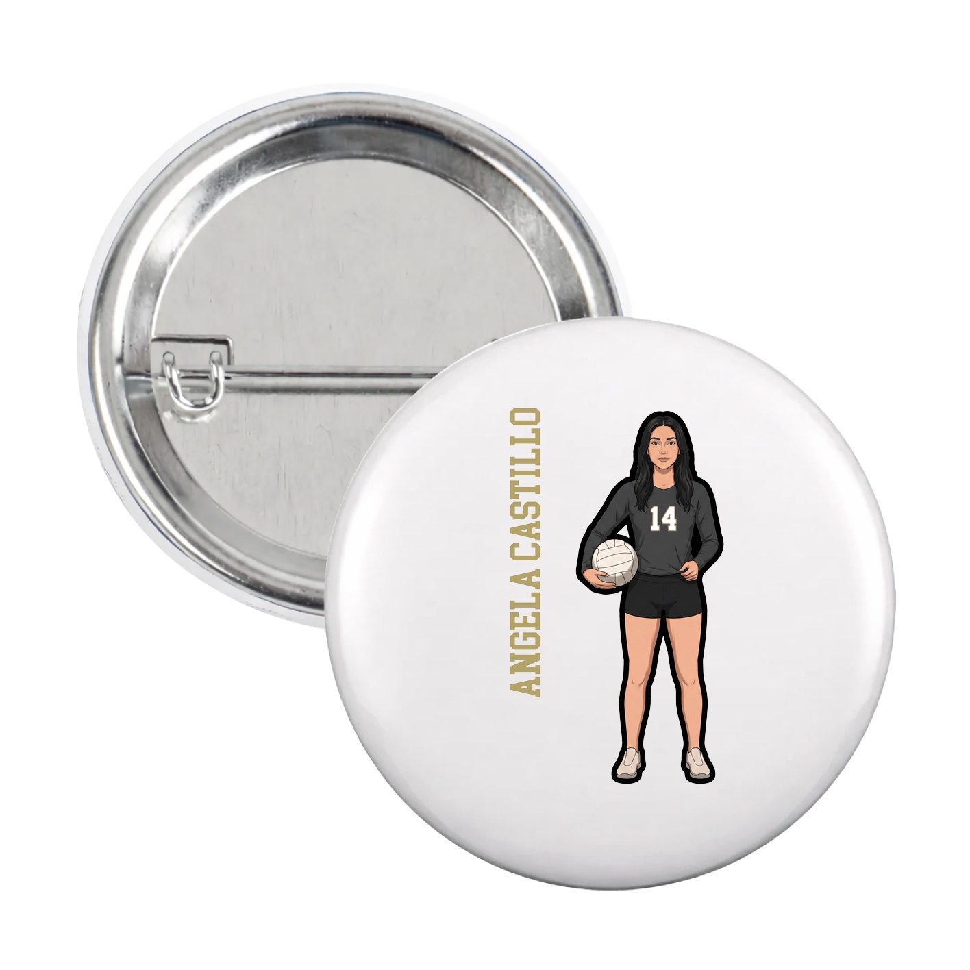 Game Day Button — Name Vertical in White