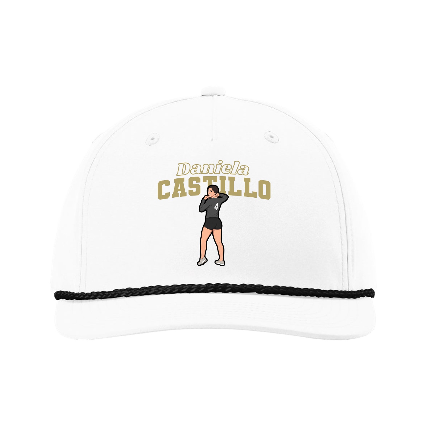 Five-Panel Classic Rope Cap — Name Arch in White