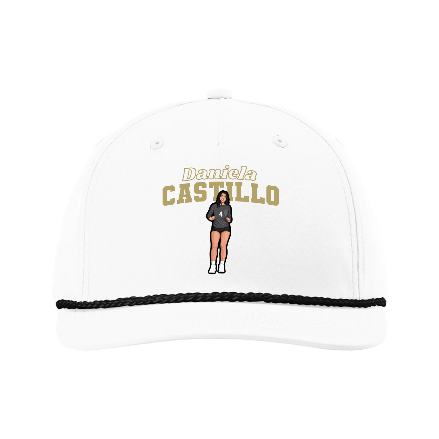 Five-Panel Classic Rope Cap — Name Arch in White