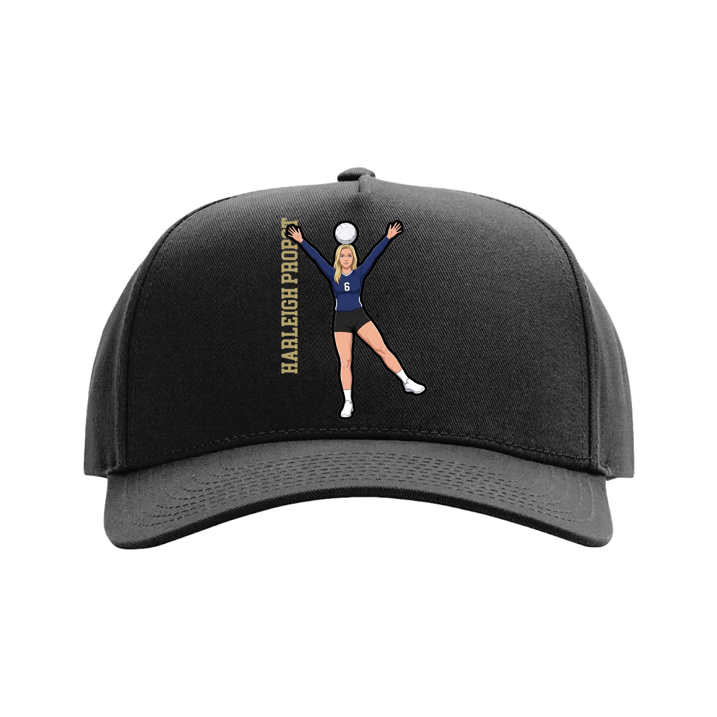 Full Fabric Five-Panel Champ Cap — Name Vertical in Black