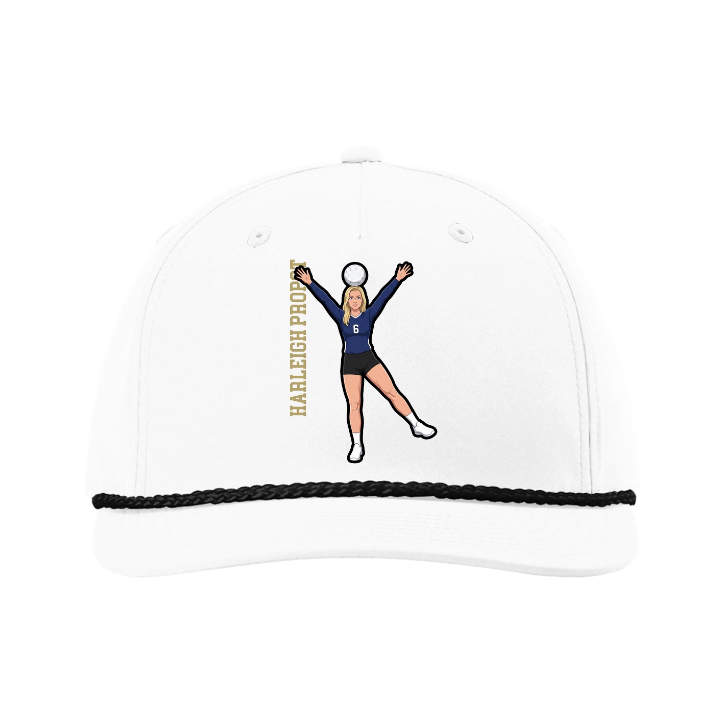 Five-Panel Classic Rope Cap — Name Vertical in White