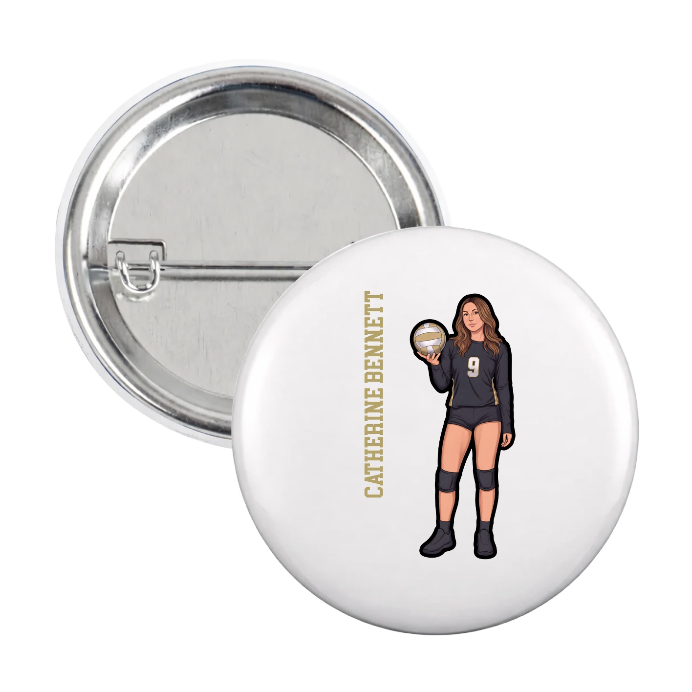 Game Day Button — Name Vertical in White