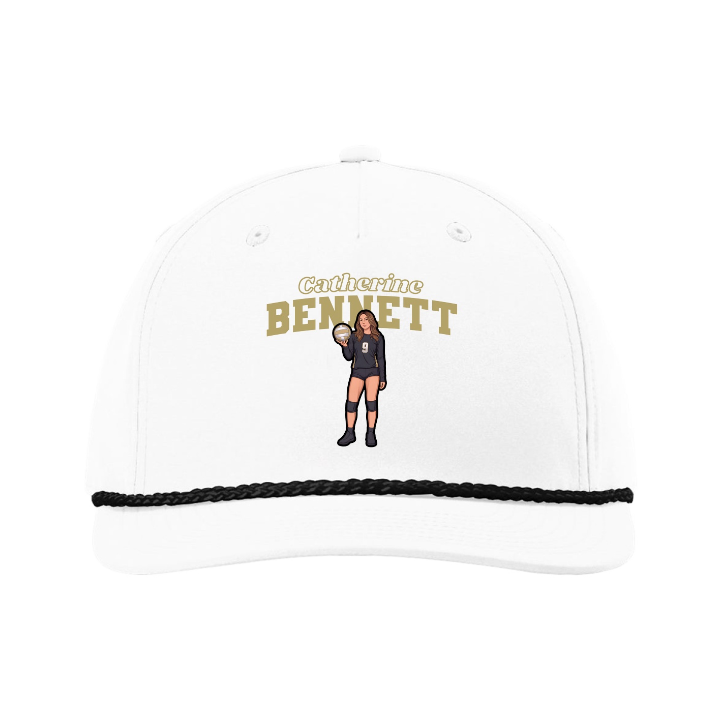 Five-Panel Classic Rope Cap — Name Arch in White
