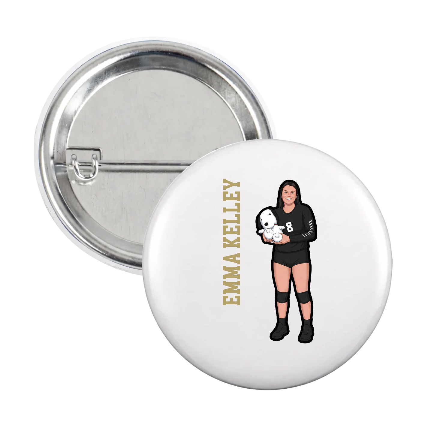 Game Day Button — Name Vertical in White