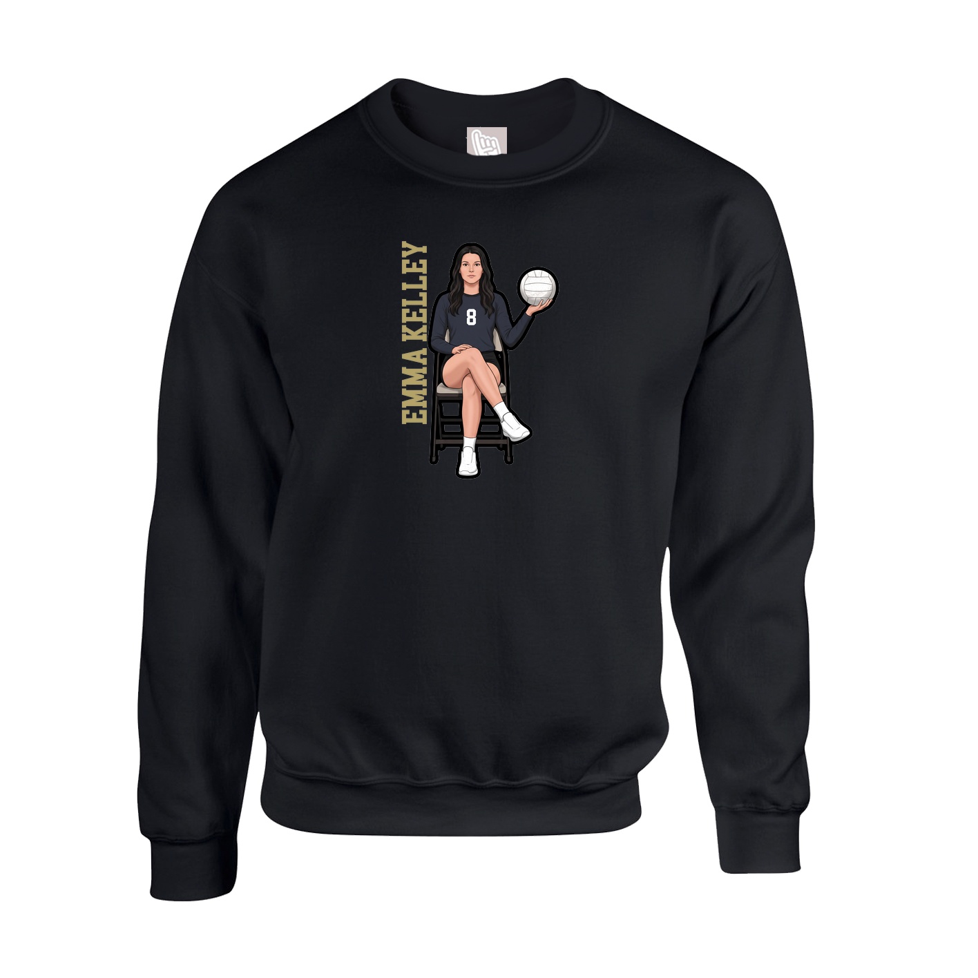 Fleece Crew — Name Vertical in Black