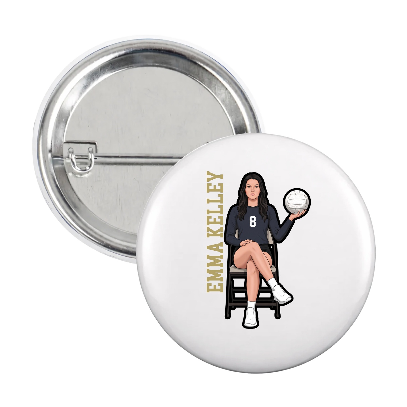 Game Day Button — Name Vertical in White