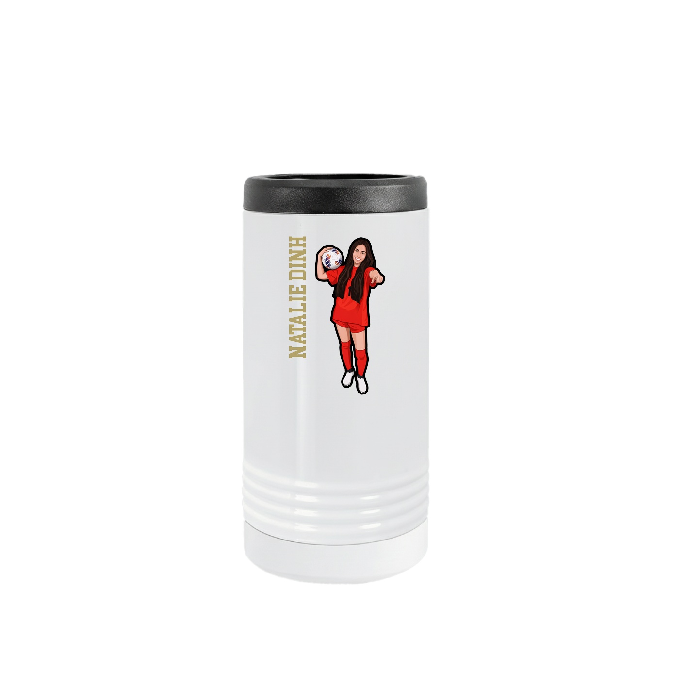 Slim Beverage Holder — Name Vertical in White
