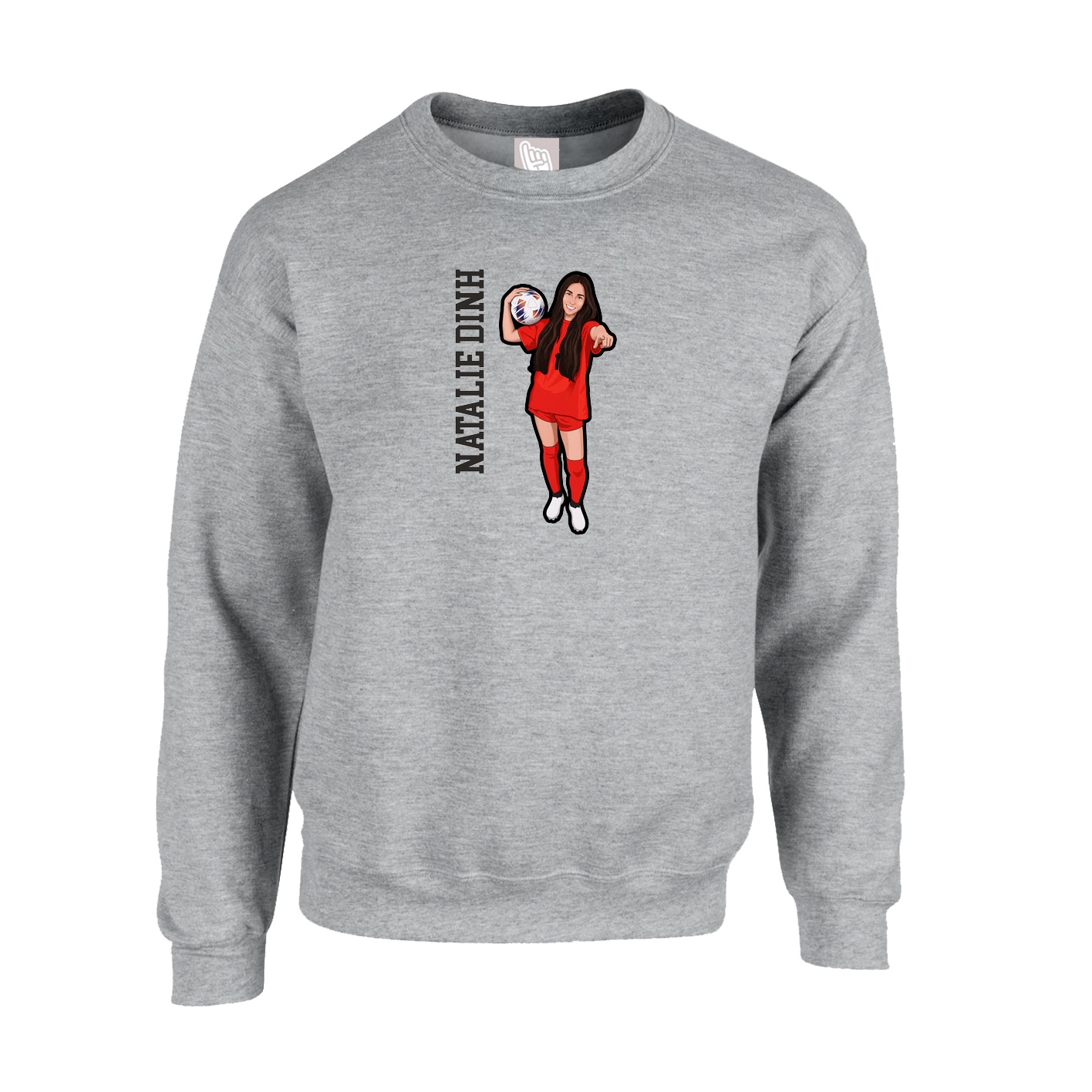 Fleece Crew — Name Vertical in Grey