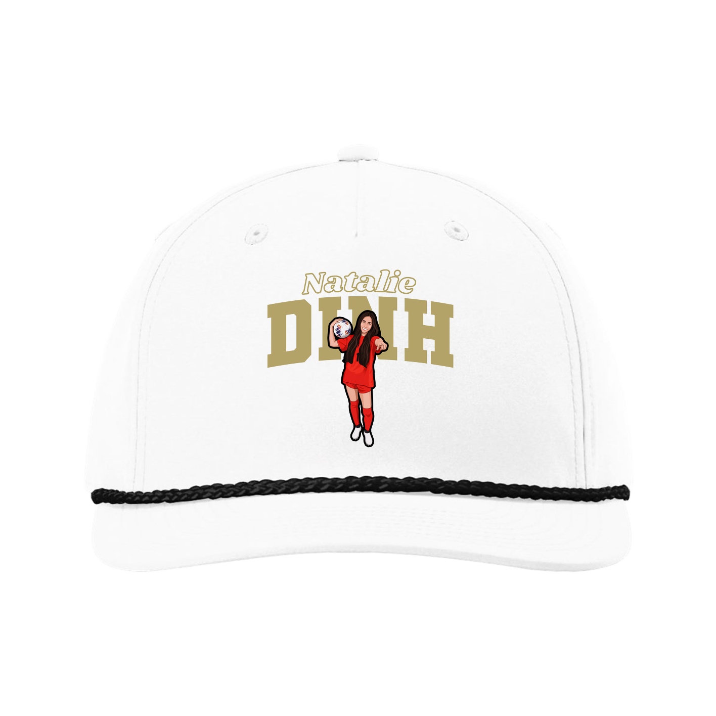 Five-Panel Classic Rope Cap — Name Arch in White