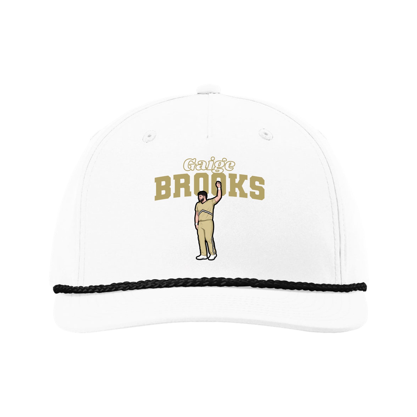Five-Panel Classic Rope Cap — Name Arch in White
