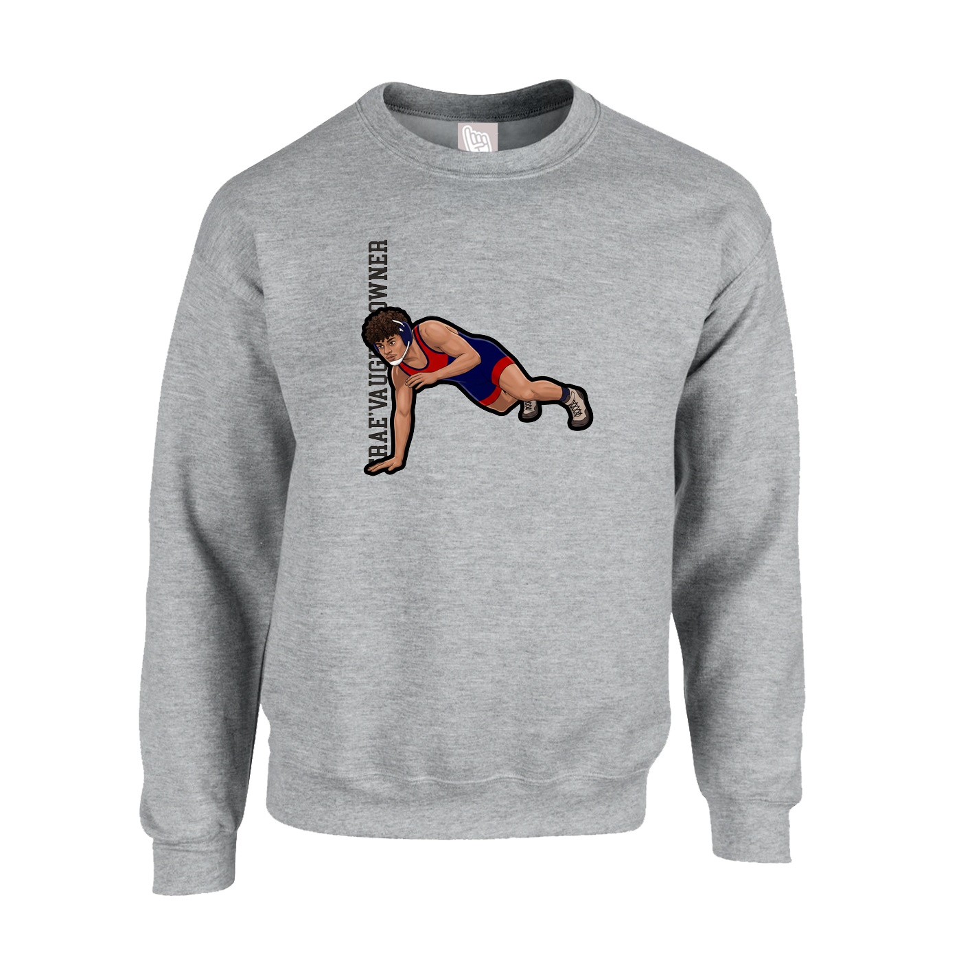 Fleece Crew — Name Vertical in Grey