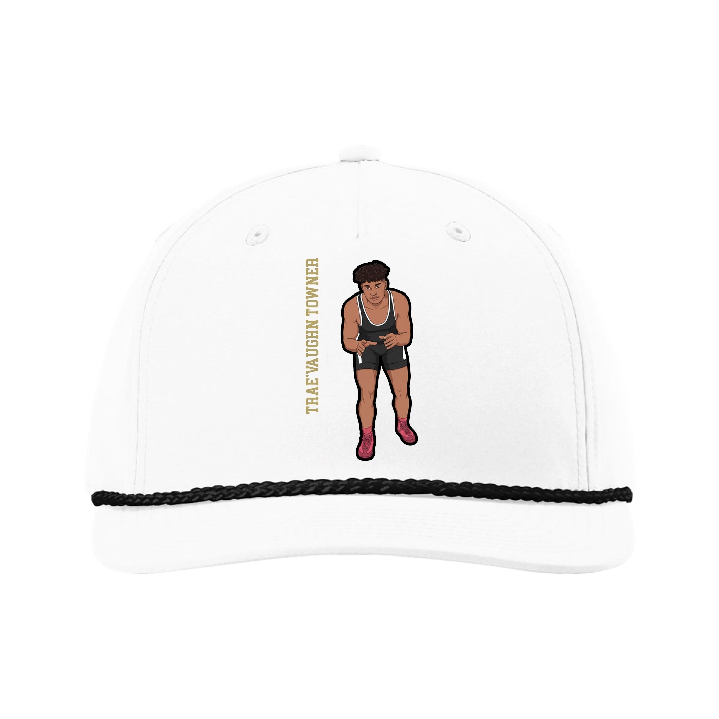 Five-Panel Classic Rope Cap — Name Vertical in White