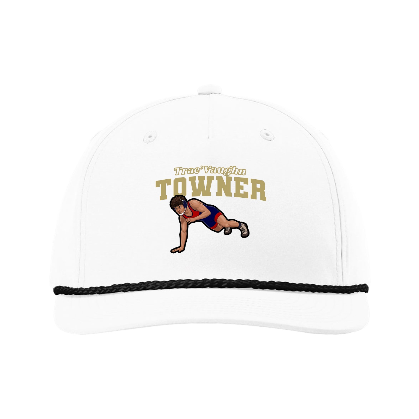 Five-Panel Classic Rope Cap — Name Arch in White