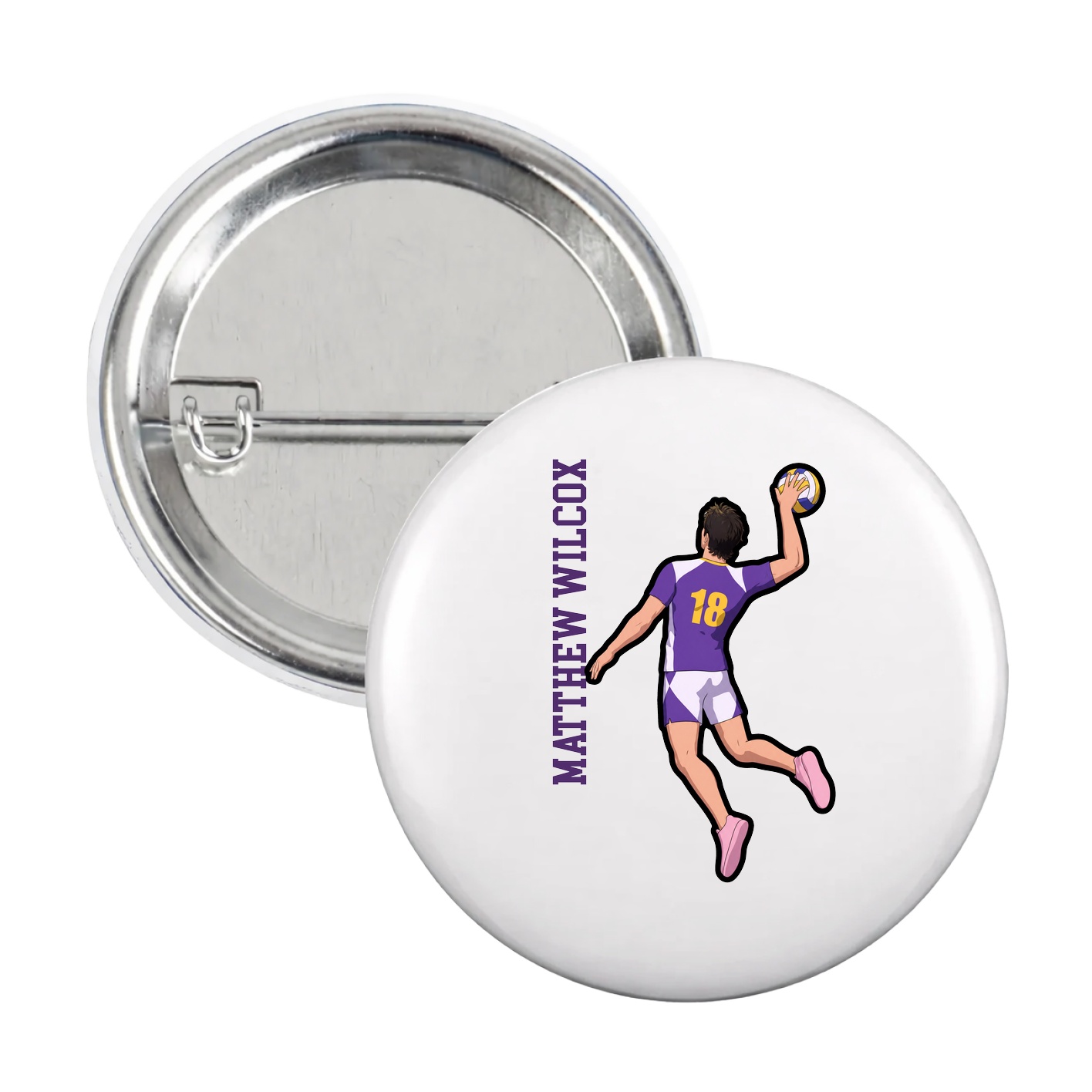 Game Day Button — Name Vertical in White